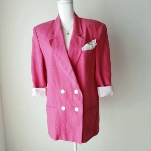 Vintage Jessica McClintock Double Breasted Blazer Pink Linen